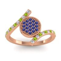 Blue Sapphire Fashion Ring In 18K Rose Gold With Peridot And Lab Diamond – Antaripa Statement Ring