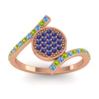 Blue Sapphire Fashion Ring In 18K Rose Gold With Peridot And Swiss Blue Topaz – Antaripa Statement Ring