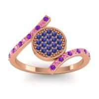 Blue Sapphire Fashion Ring In 14K Rose Gold With Pink Tourmaline And Amethyst – Antaripa Statement Ring