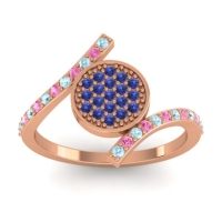 Blue Sapphire Fashion Ring In 18K Rose Gold With Pink Tourmaline And Aquamarine – Antaripa Statement Ring