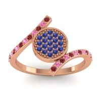 Blue Sapphire Fashion Ring In 18K Rose Gold With Pink Tourmaline And Ruby – Antaripa Statement Ring