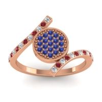 Blue Sapphire Fashion Ring In 14K Rose Gold With Ruby And Diamond – Antaripa Statement Ring