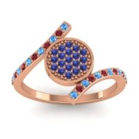 Blue Sapphire Fashion Ring In 18K Rose Gold With Ruby And Swiss Blue Topaz – Antaripa Statement Ring