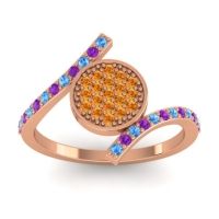Citrine Fashion Ring In 18K Rose Gold With Amethyst And Swiss Blue Topaz – Antaripa Statement Ring