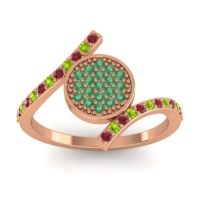 Emerald Fashion Ring In 14K Rose Gold With Peridot And Ruby – Antaripa Statement Ring