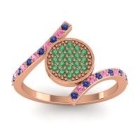 Emerald Fashion Ring In 14K Rose Gold With Pink Tourmaline And Blue Sapphire – Antaripa Statement Ring