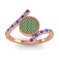 Emerald Fashion Ring In 18K Rose Gold With Swiss Blue Topaz And Amethyst – Antaripa Statement Ring
