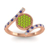 Peridot Fashion Ring In 18K Rose Gold With Blue Sapphire And Diamond – Antaripa Statement Ring