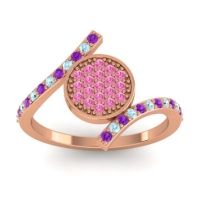 Pink Tourmaline Fashion Ring In 18K Rose Gold With Aquamarine And Amethyst – Antaripa Statement Ring