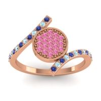 Pink Tourmaline Fashion Ring In 14K Rose Gold With Aquamarine And Blue Sapphire – Antaripa Statement Ring