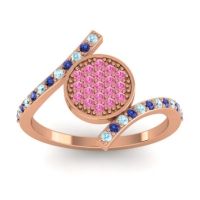 Pink Tourmaline Fashion Ring In 14K Rose Gold With Blue Sapphire And Aquamarine – Antaripa Statement Ring