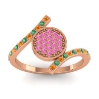 Pink Tourmaline Fashion Ring In 14K Rose Gold With Emerald And Citrine – Antaripa Statement Ring