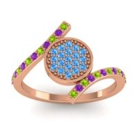 Swiss Blue Topaz Fashion Ring In 18K Rose Gold With Amethyst And Peridot – Antaripa Statement Ring