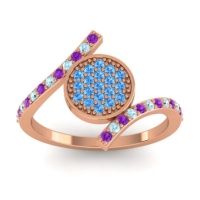 Swiss Blue Topaz Fashion Ring In 18K Rose Gold With Aquamarine And Amethyst – Antaripa Statement Ring