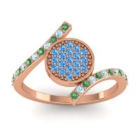 Swiss Blue Topaz Fashion Ring In 14K Rose Gold With Aquamarine And Emerald – Antaripa Statement Ring