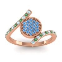 Swiss Blue Topaz Fashion Ring In 14K Rose Gold With Emerald And Aquamarine – Antaripa Statement Ring