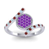 Amethyst Fashion Ring In Platinum With Aquamarine And Garnet – Antaripa Statement Ring