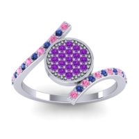 Amethyst Fashion Ring In Palladium With Blue Sapphire And Pink Tourmaline – Antaripa Statement Ring
