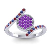 Amethyst Fashion Ring In 18k White Gold With Blue Sapphire And Ruby – Antaripa Statement Ring