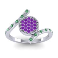 Amethyst Fashion Ring In Palladium With Lab Diamond And Emerald – Antaripa Statement Ring
