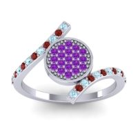Amethyst Fashion Ring In Platinum With Garnet And Aquamarine – Antaripa Statement Ring
