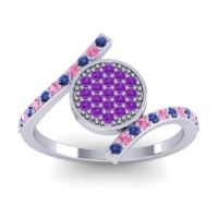 Amethyst Fashion Ring In Palladium With Pink Tourmaline And Blue Sapphire – Antaripa Statement Ring