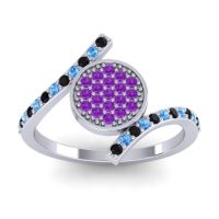 Amethyst Fashion Ring In Palladium With Swiss Blue Topaz And Black Onyx – Antaripa Statement Ring