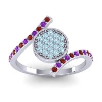 Aquamarine Fashion Ring In Platinum With Amethyst And Garnet – Antaripa Statement Ring