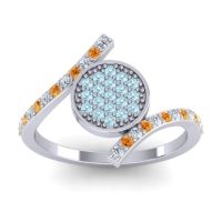 Aquamarine Fashion Ring In Palladium With Citrine And Diamond – Antaripa Statement Ring