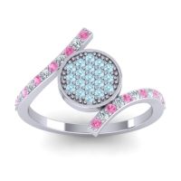 Aquamarine Fashion Ring In 14k White Gold With Lab Diamond And Pink Tourmaline – Antaripa Statement Ring