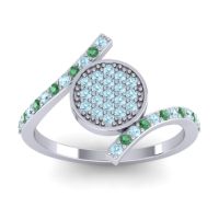 Aquamarine Fashion Ring In Platinum With Emerald – Antaripa Statement Ring