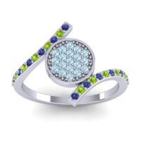 Aquamarine Fashion Ring In Platinum With Peridot And Blue Sapphire – Antaripa Statement Ring