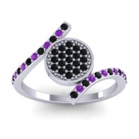 Black Onyx Fashion Ring In 18k White Gold With Amethyst – Antaripa Statement Ring