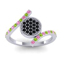 Black Onyx Fashion Ring In Platinum With Peridot And Pink Tourmaline – Antaripa Statement Ring
