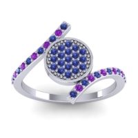 Blue Sapphire Fashion Ring In Palladium With Amethyst – Antaripa Statement Ring