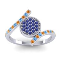 Blue Sapphire Fashion Ring In Palladium With Swiss Blue Topaz And Citrine – Antaripa Statement Ring