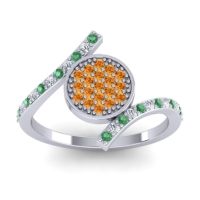 Citrine Fashion Ring In Palladium With Lab Diamond And Emerald – Antaripa Statement Ring