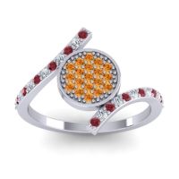 Citrine Fashion Ring In 18k White Gold With Lab Diamond And Ruby – Antaripa Statement Ring