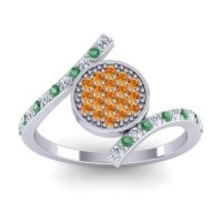 Citrine Fashion Ring In Palladium With Emerald And Lab Diamond – Antaripa Statement Ring