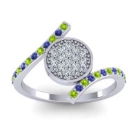 Diamond Fashion Ring In Palladium With Blue Sapphire And Peridot – Antaripa Statement Ring