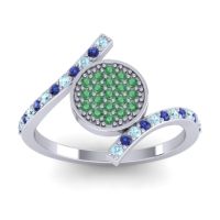 Emerald Fashion Ring In 14k White Gold With Blue Sapphire And Aquamarine – Antaripa Statement Ring