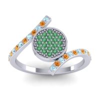 Emerald Fashion Ring In Platinum With Citrine And Aquamarine – Antaripa Statement Ring