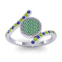 Emerald Fashion Ring In Platinum With Peridot And Blue Sapphire – Antaripa Statement Ring