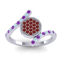 Garnet Fashion Ring In Platinum With Aquamarine And Amethyst – Antaripa Statement Ring