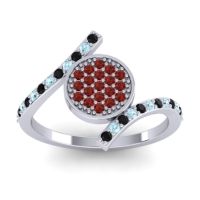 Garnet Fashion Ring In Platinum With Aquamarine And Black Onyx – Antaripa Statement Ring