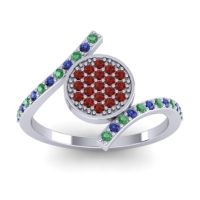 Garnet Fashion Ring In Platinum With Blue Sapphire And Emerald – Antaripa Statement Ring