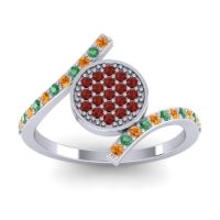 Garnet Fashion Ring In Palladium With Emerald And Citrine – Antaripa Statement Ring