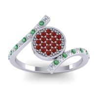 Garnet Fashion Ring In 14k White Gold With Emerald And Diamond – Antaripa Statement Ring
