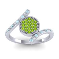 Peridot Fashion Ring In Palladium With Diamond And Aquamarine – Antaripa Statement Ring