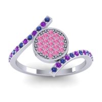 Pink Tourmaline Fashion Ring In Palladium With Amethyst And Blue Sapphire – Antaripa Statement Ring